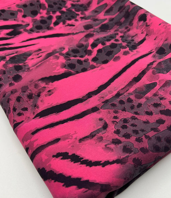 Hot Pink Animal Compact Crepe Fabric 2 Way Stretch