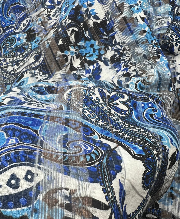 Blue Black Floral Lightweight Fabric 80GSM Non Stretch