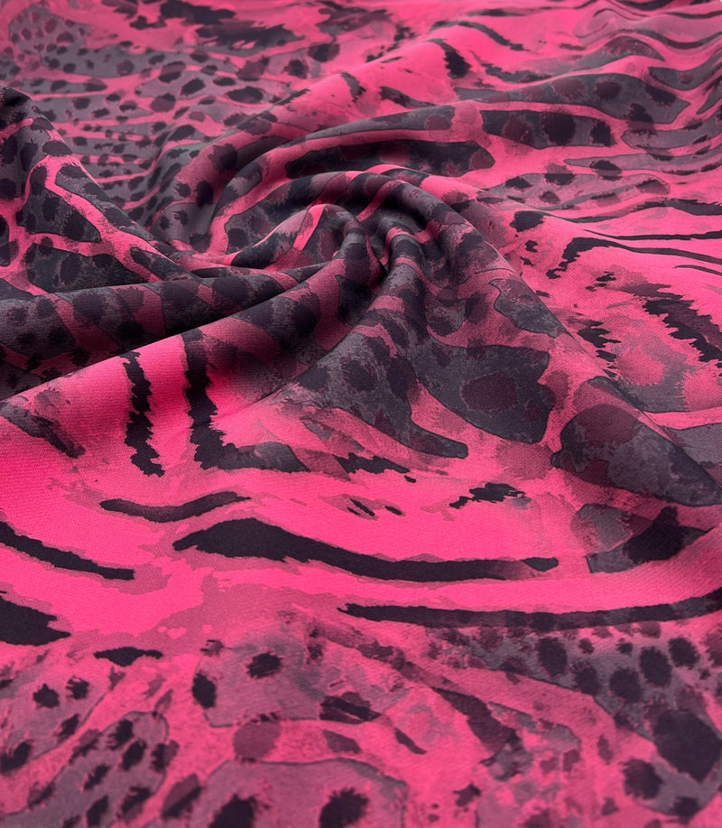 Hot Pink Animal Compact Crepe Fabric 2 Way Stretch