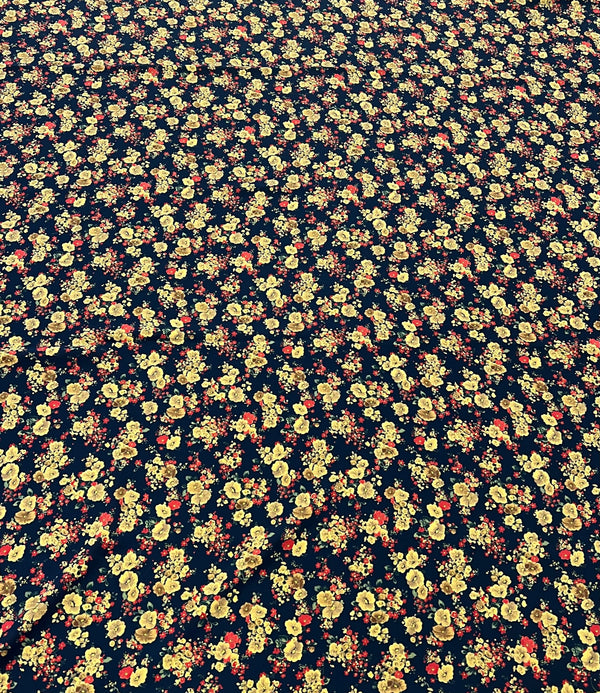 Yellow Ditsy Floral Lightweight Crepe Fabric 155GSM Non Stretch