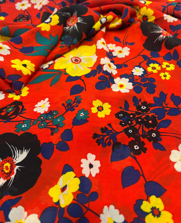 Red Floral Printed Chiffon Dress Fabric