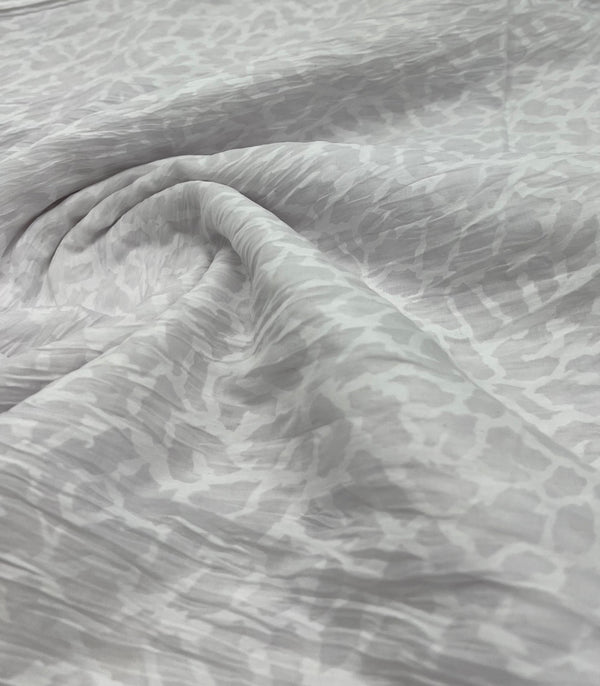 White Animal Crinkled Lightweight Non Stretch Woven Fabric