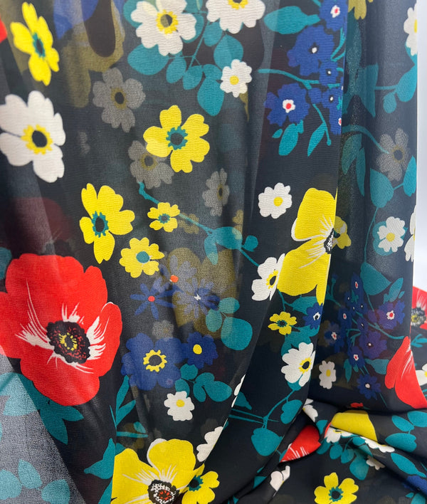 Black Floral Printed Chiffon Dress Fabric