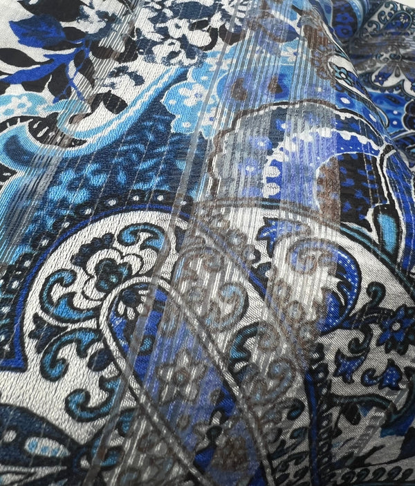Blue Black Floral Lightweight Fabric 80GSM Non Stretch