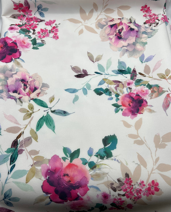 Pink Lilac Floral Scuba Foam 3D Mono Jersey Fabric 2 Way Stretch