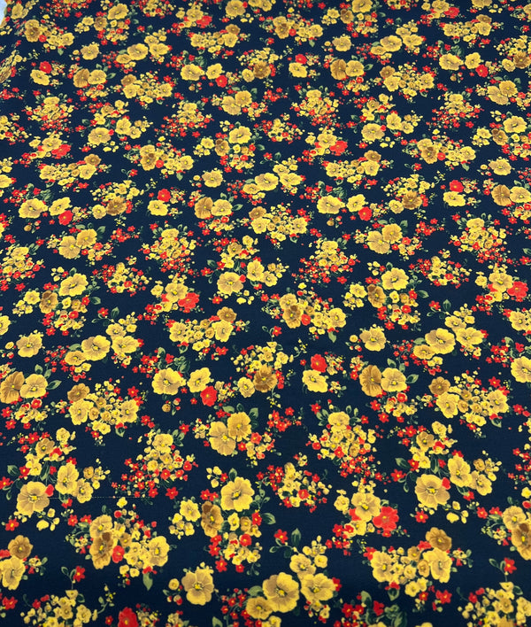 Yellow Ditsy Floral Lightweight Crepe Fabric 155GSM Non Stretch