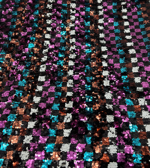 Multi Colour Sequin Detail Textured Mesh Stretch Fabric