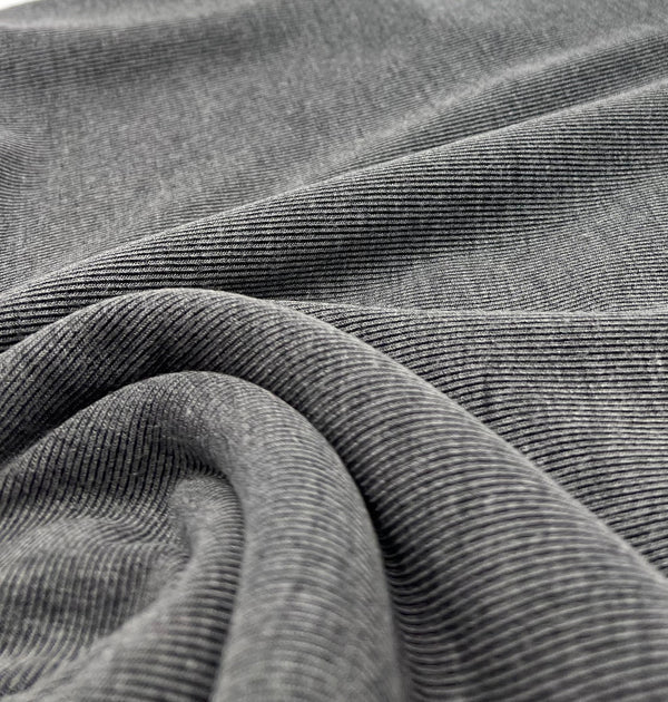 Grey Black Fine Rib Stretch Fabric