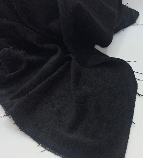 Black Wool Poly Blend Flannel Non Stretch Fabric