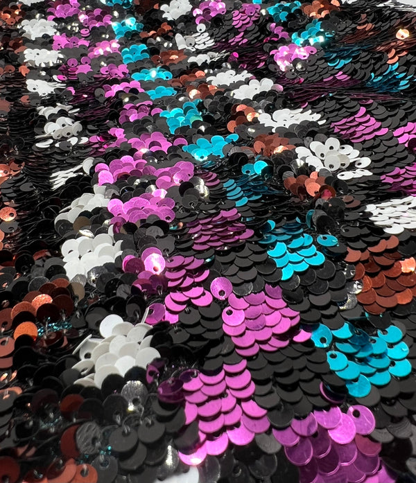 Multi Colour Sequin Detail Textured Mesh Stretch Fabric