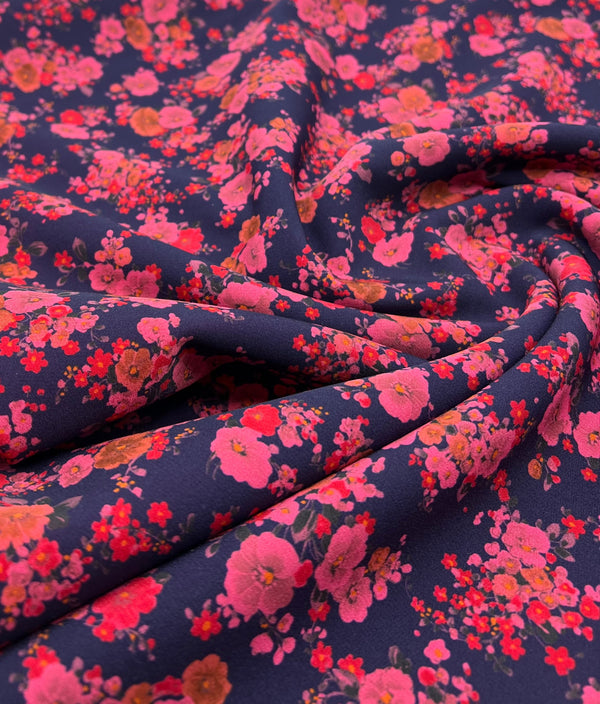 Purple Ditsy Floral Compact Crepe Fabric 2 Way Stretch