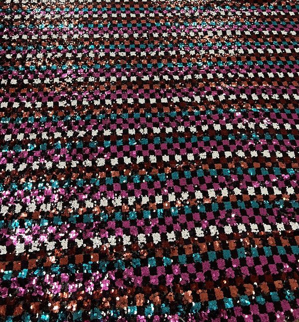 Multi Colour Sequin Detail Textured Mesh Stretch Fabric