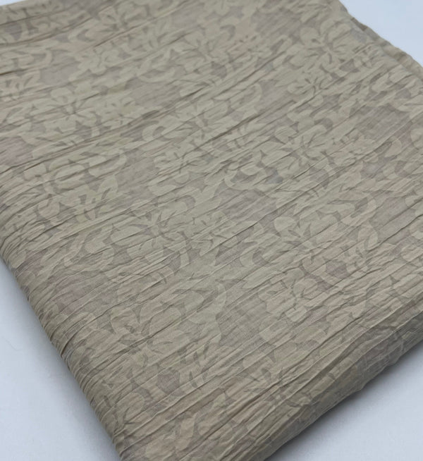 Beige Floral Crinkled Lightweight Non Stretch Woven Fabric