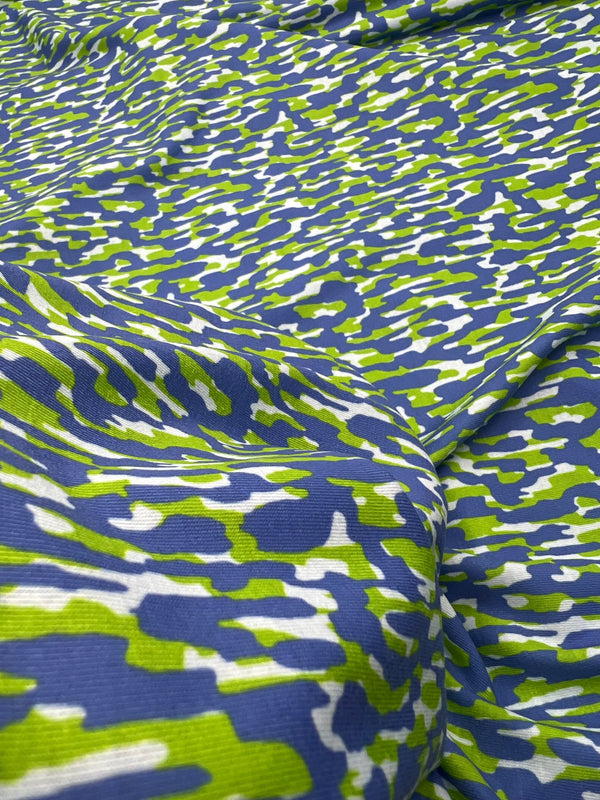 Blue Green Multi Mix Print Spun Poly Stretch Fabric