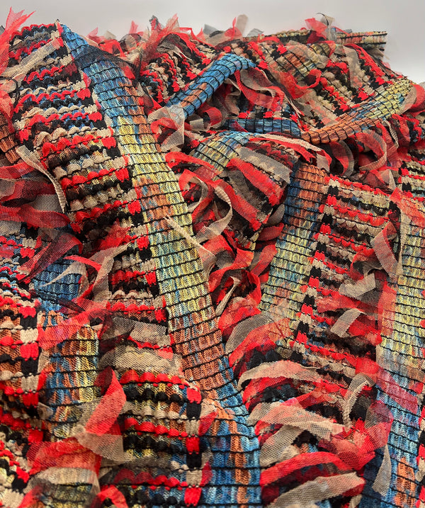 Colorful Mix Textured Mesh Tassel Fabric 2 Way Stretch
