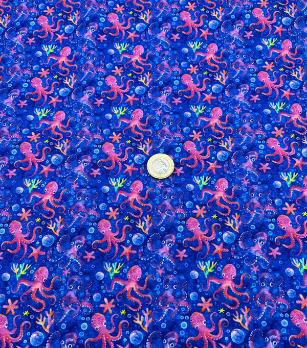 Octopi Print Cotton Stretch Jersey 200 GSM 95/5 Lycra 4 Way Stretch
