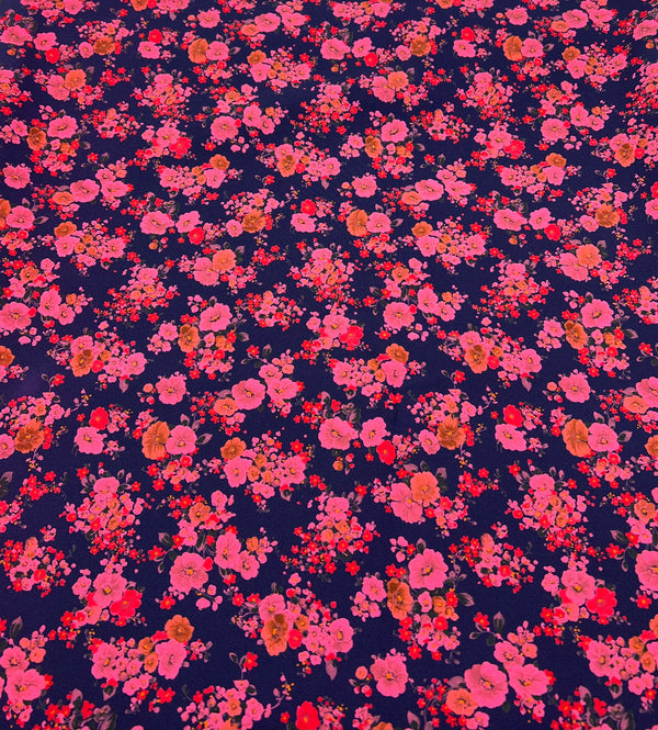 Purple Ditsy Floral Compact Crepe Fabric 2 Way Stretch