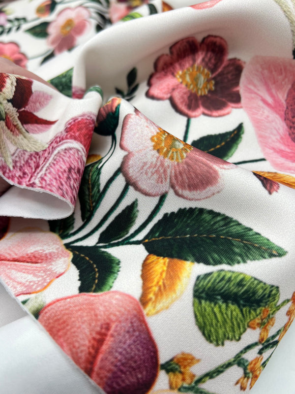 Floral Printed Plain Scuba 4 Way Stretch Jersey Fabric
