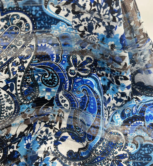 Blue Black Floral Lightweight Fabric 80GSM Non Stretch