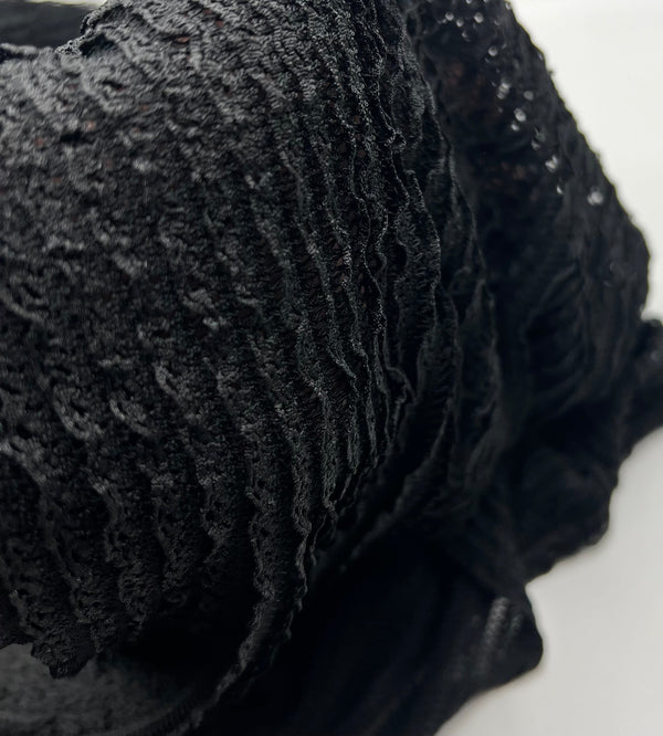 Black Ruffle Crochet Frill Knitted Stretch Fabric 300GSM