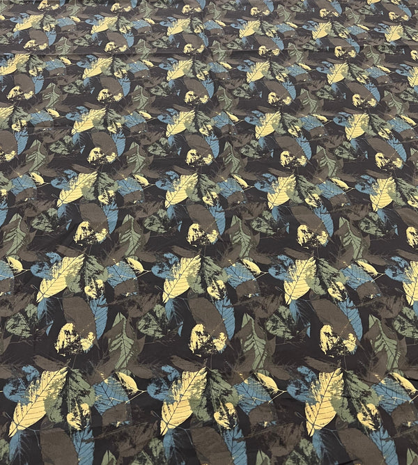 Black Leaves Linen Look Non Stretch Fabric