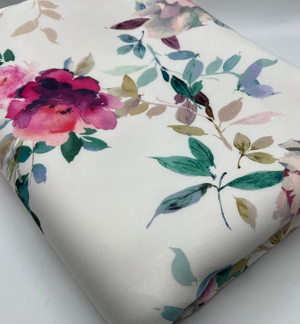 Pink Lilac Floral Scuba Foam 3D Mono Jersey Fabric 2 Way Stretch
