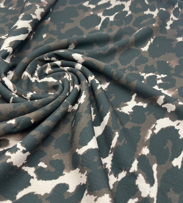 Brown Grey Leopard Print Lightweight Bubble Crepe Fabric
