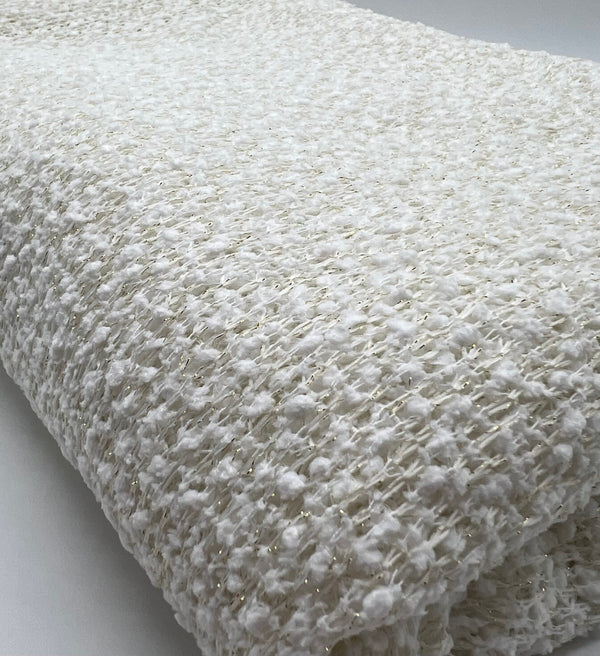 Ivory Boucle Metallic Thread Knit Fabric 2 Way Stretch Fabric