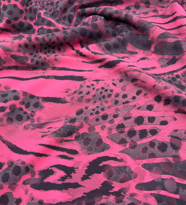 Hot Pink Animal Compact Crepe Fabric 2 Way Stretch