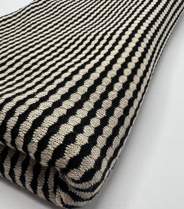 Beige Black Stripe Knitted 2 Way Stretch Fabric