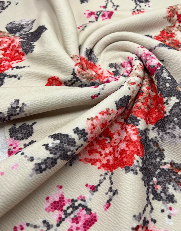 Beige Floral Print Liverpool Bullet Stretch Fabric