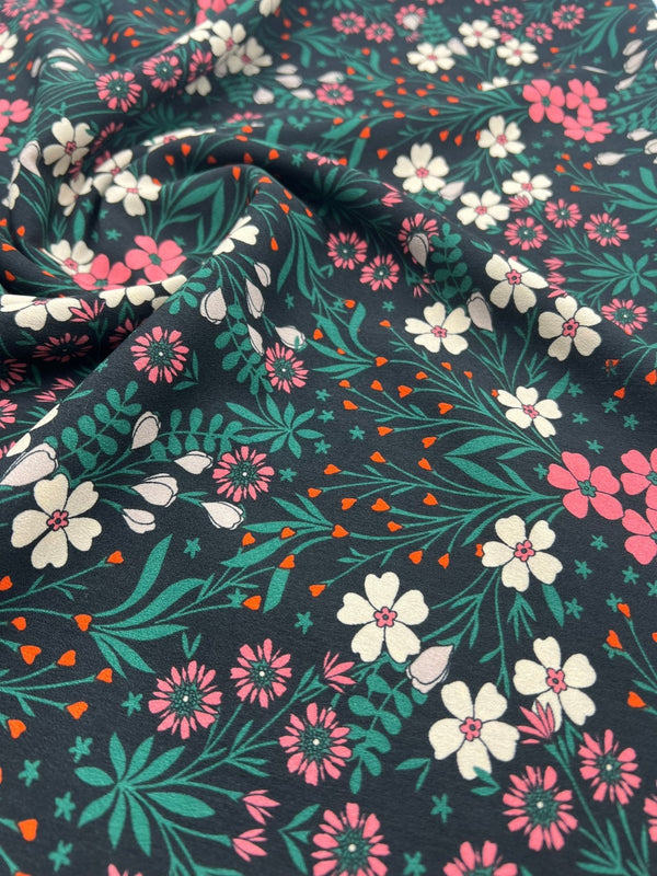 Black Floral Leaves Lightweight Non Stretch Woven Dress Craft Fabric