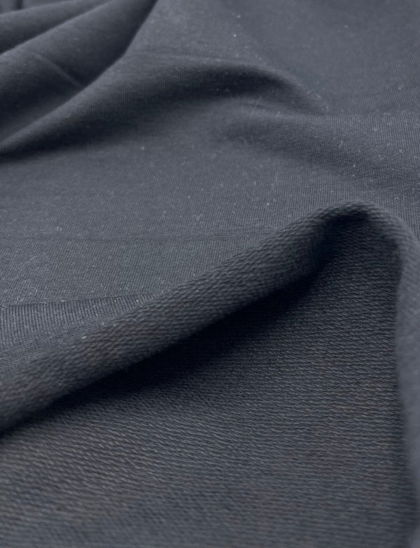 Black French Terry Loopback Cotton Jersey 230 GSM 95/5 Lycra 4 Way Stretch