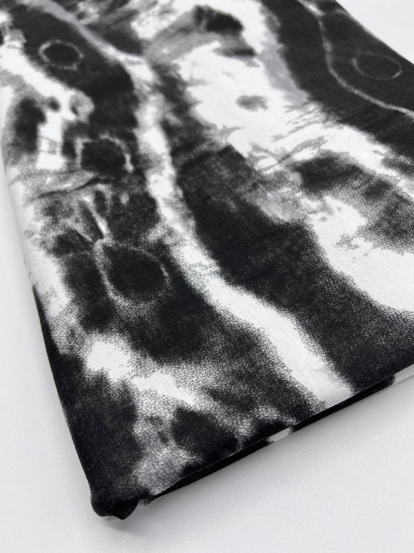 Black Grey Tie Dye Stripe Print Viscose Elastane Fabric