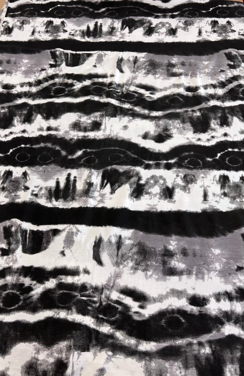 Black Grey Tie Dye Stripe Print Viscose Elastane Fabric