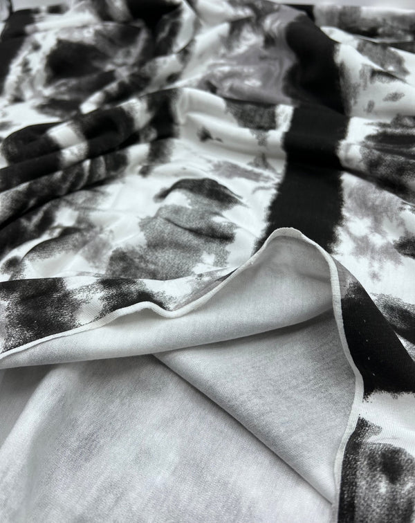 Black Grey Tie Dye Stripe Print Viscose Elastane Fabric