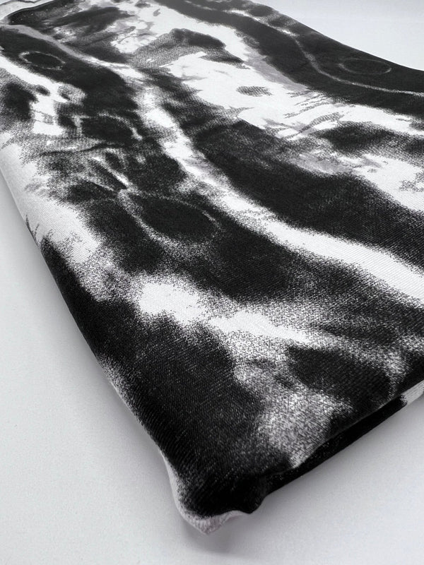 Black Grey Tie Dye Stripe Print Viscose Elastane Fabric
