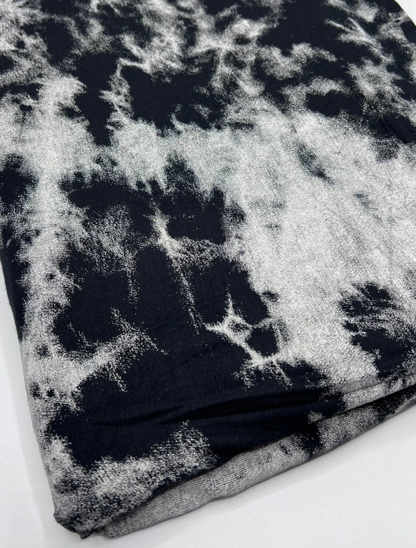 Black Large Grey Tie Dye Print Viscose Elastane Fabric
