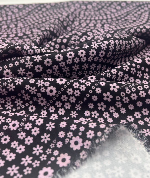Black Lilac Floral Non Stretch Woven Fabric