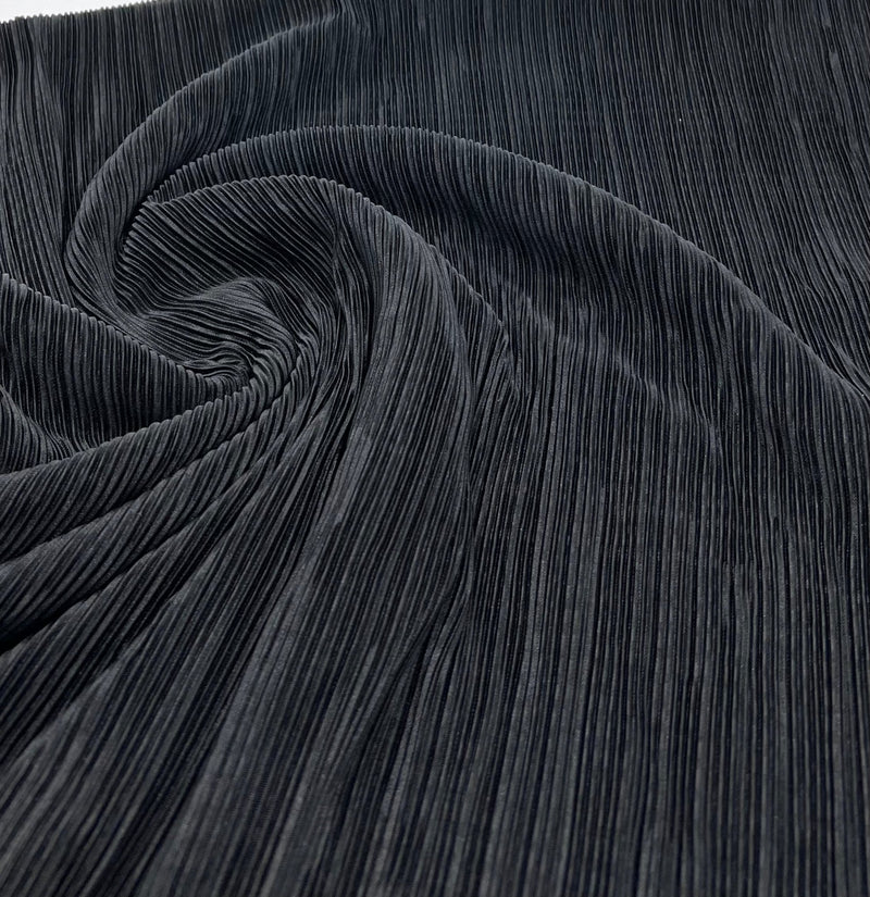 Black Plisse Pleated Stretch Fabric