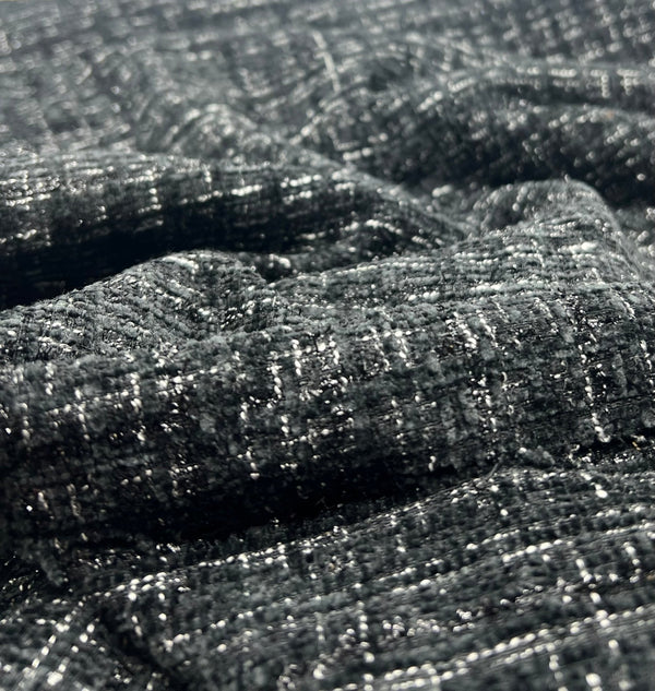 Black Shimmer Channel Style Boucle Tweed Non Stretch Fabric