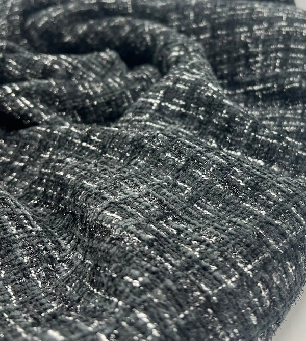 Black Shimmer Channel Style Boucle Tweed Non Stretch Fabric