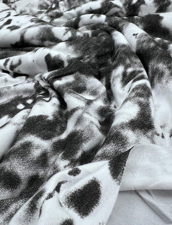 Black Silver Grey Tie Dye Print Viscose Elastane Fabric