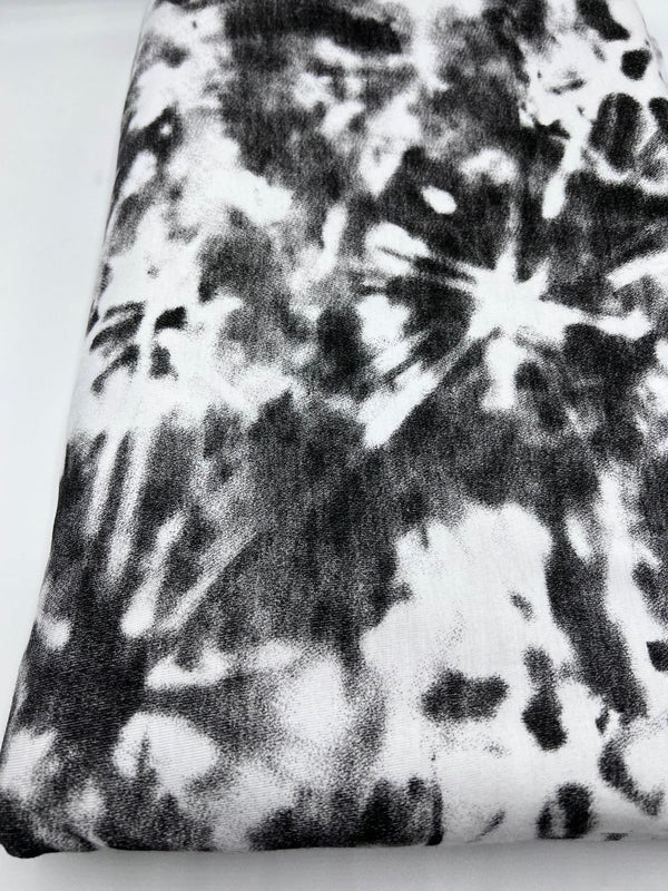 Black Silver Grey Tie Dye Print Viscose Elastane Fabric