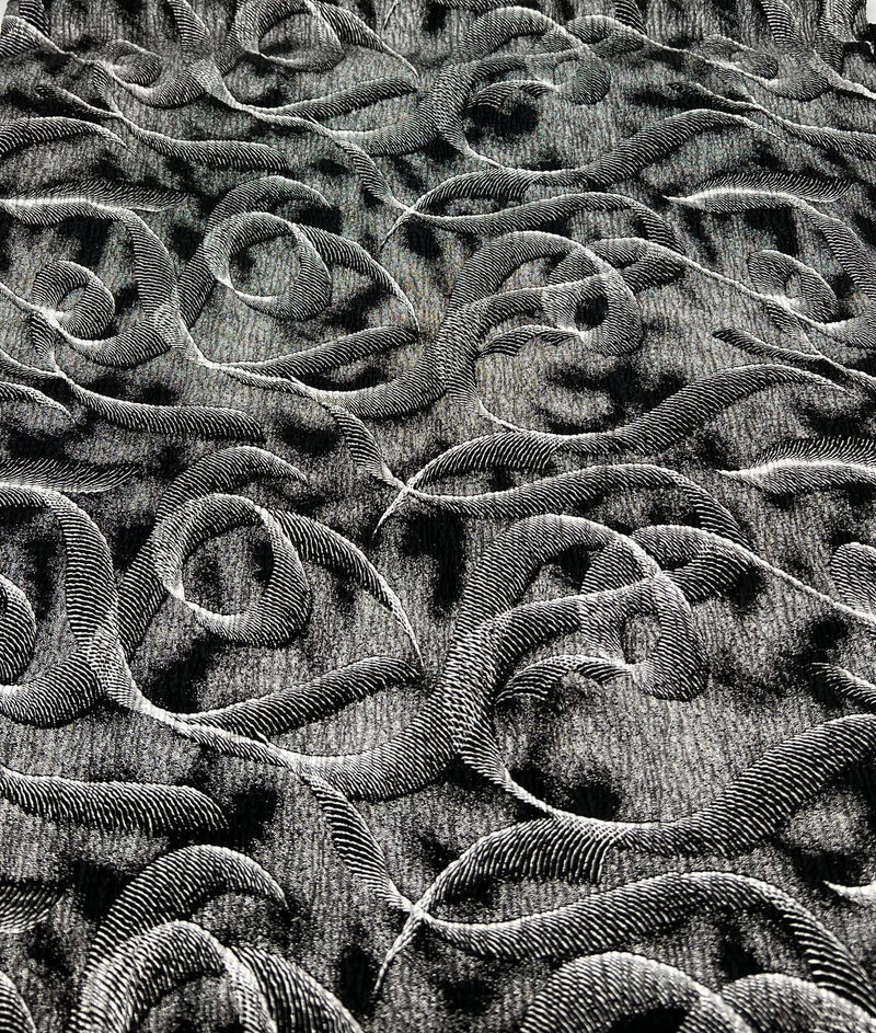Black Silver Patterned Textured Tree Bark Stretch Dress Craft Fabric