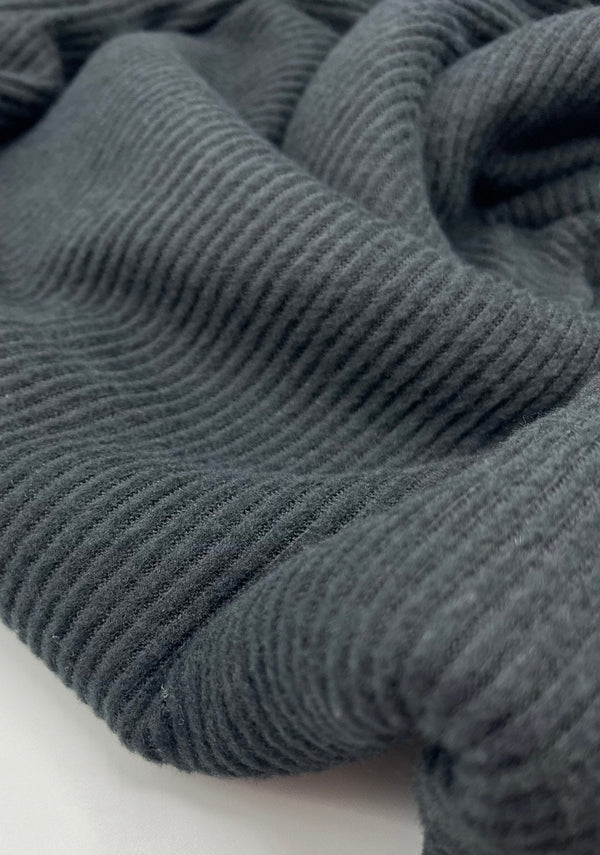 Black Soft Brushed Cosy Wide Rib Stretch Fabric