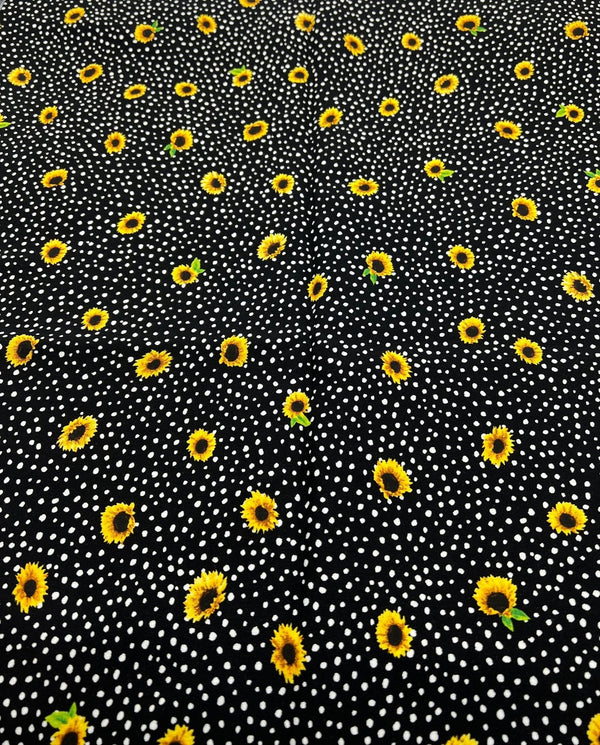 Black Spot Sunflower Lightweight Non Stretch Woven Fabric