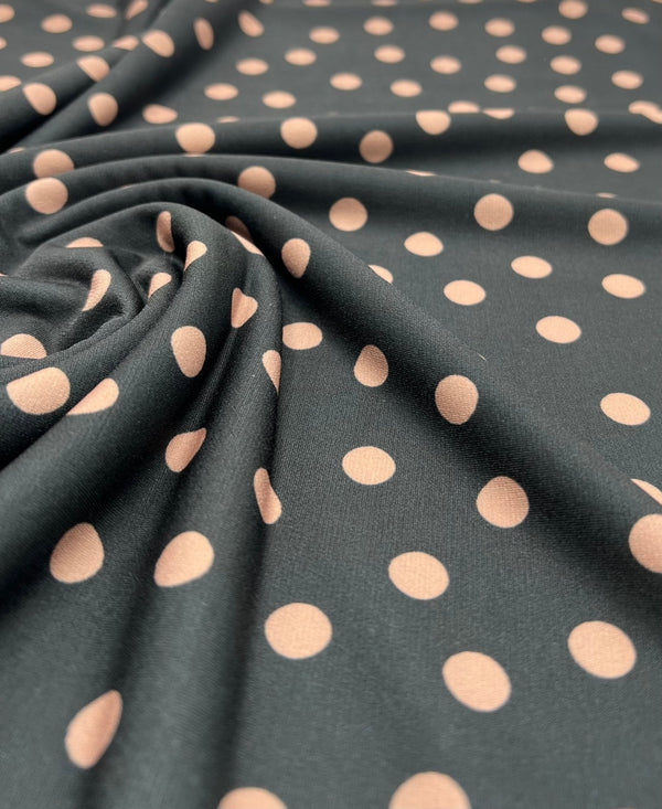 Black Stone Polka Spot Print ITY Fabric 2 Way Stretch