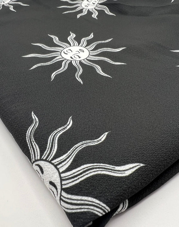Black Sun Print Lightweight Bubble Crepe Fabric