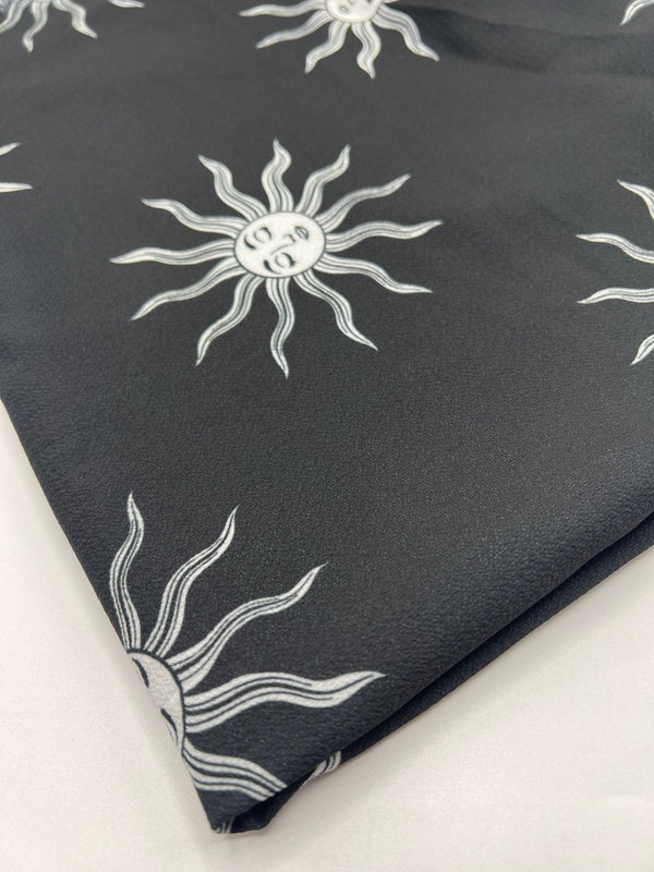 Black Sun Print Lightweight Bubble Crepe Fabric